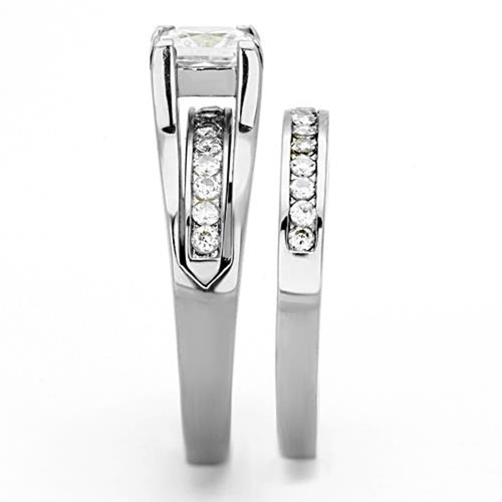 ARTK0W383 Stainless Steel 2.10 Ct Princess Cut CZ Wedding Ring Set Women's Sz 5-11
